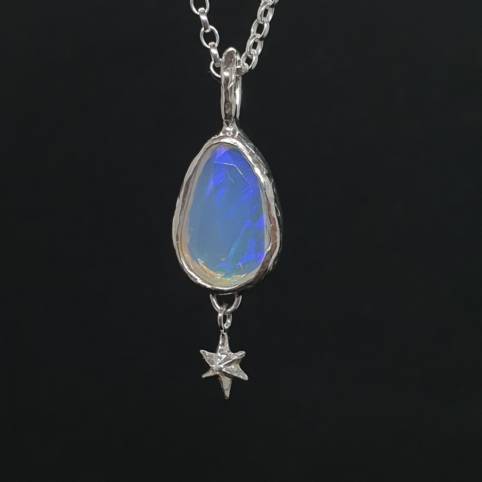 freeform rose cut opal sterling silver necklace with hanging star