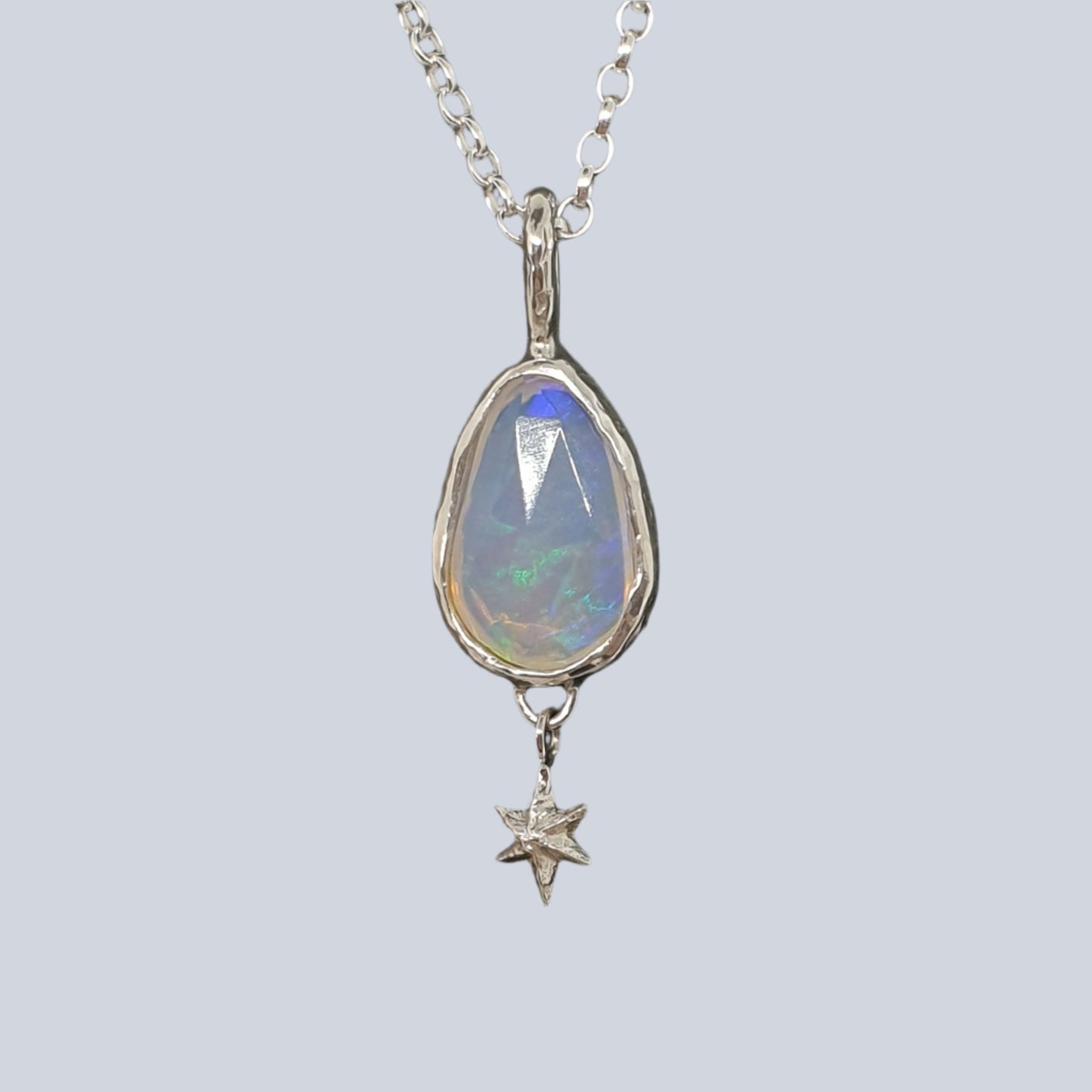 freeform opal necklace with star handmade in the UK by Jo Cooper