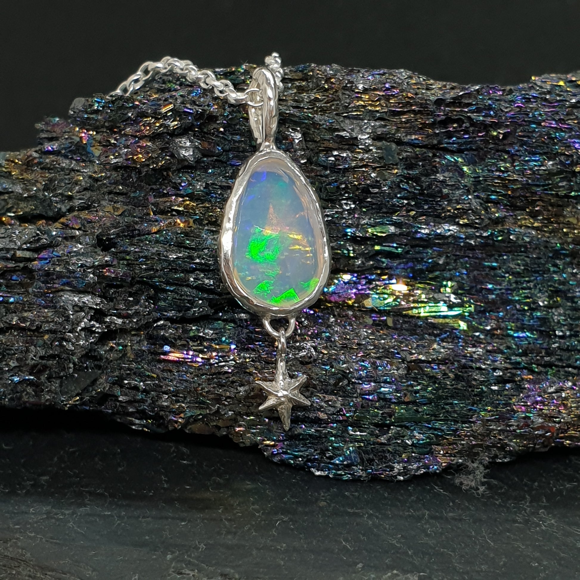 freeform rose cut opal necklace with hanging star