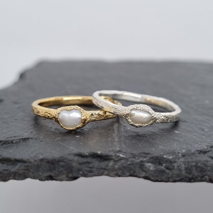 freshwater pearl gold and silver rings rustic style by Jo Cooper Jewellery