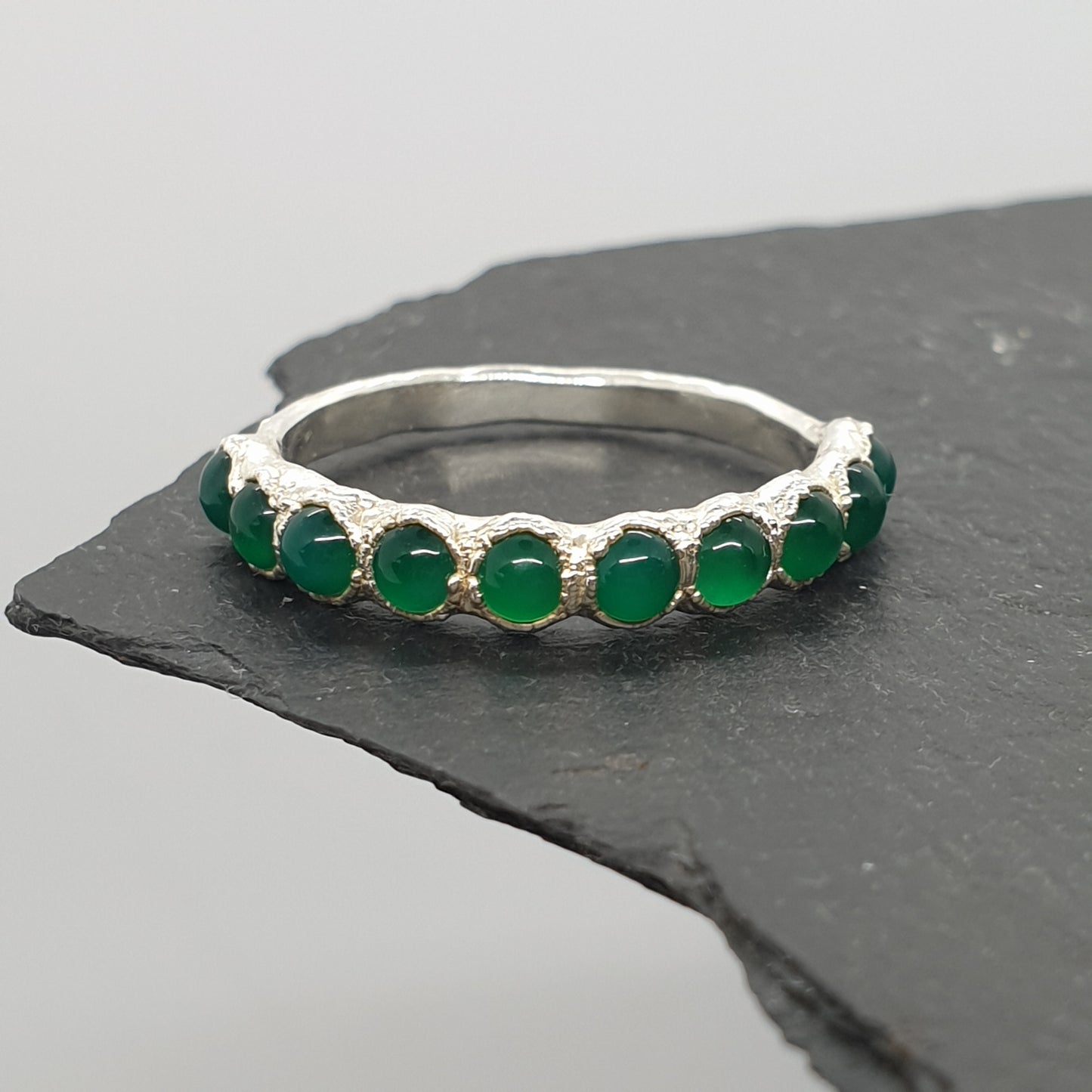 green agate bubble ring sterling silver