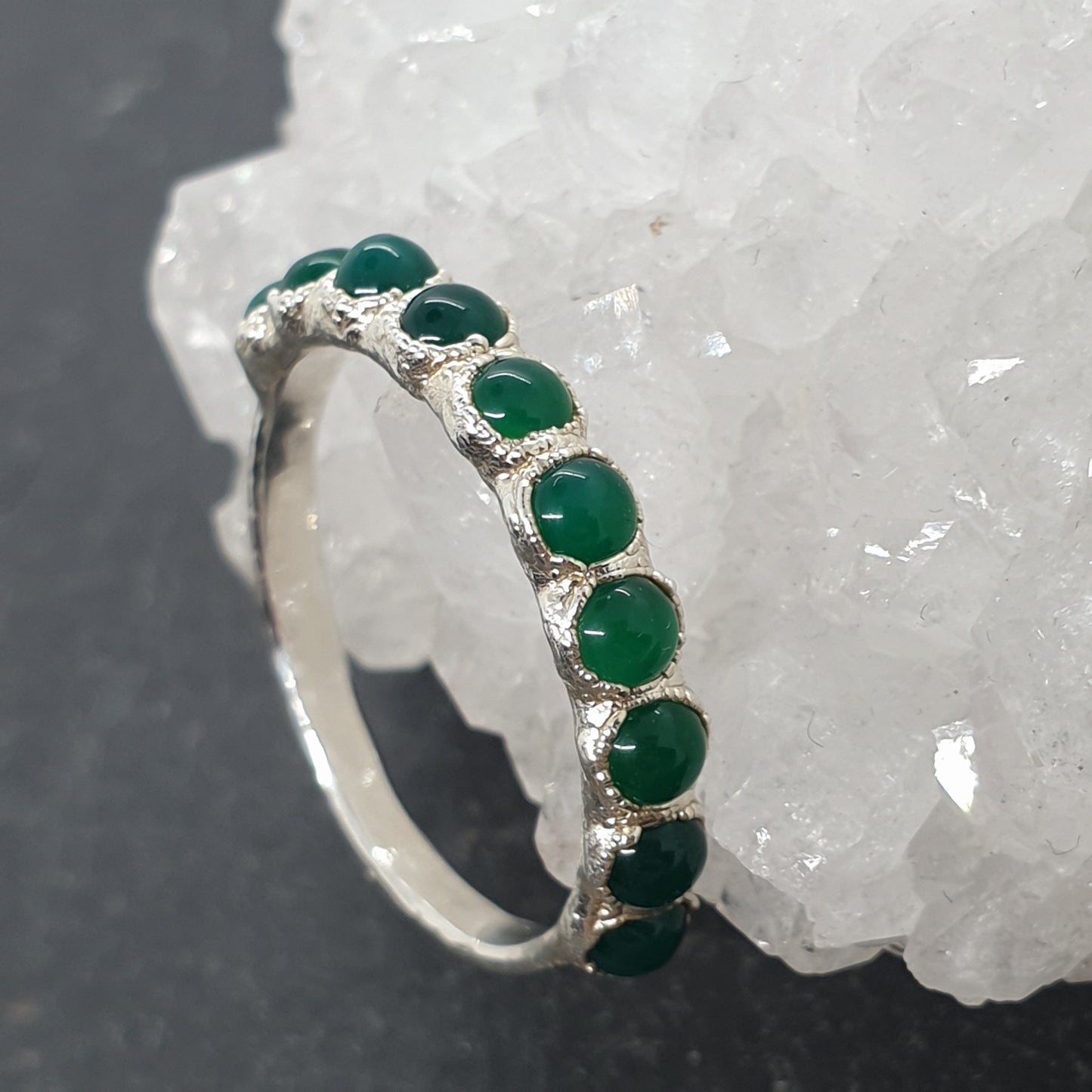 green onyx eternity ring sterling silver