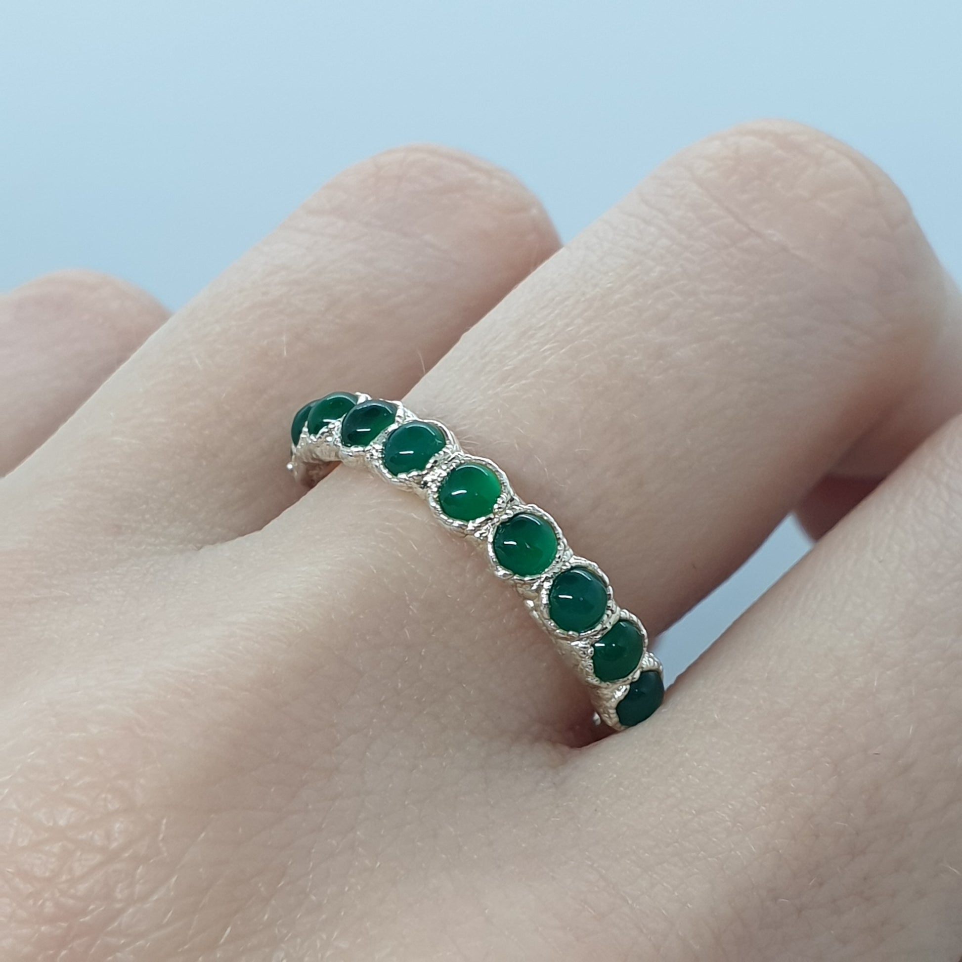 green onyx bubble ring sterling silver handmade in the UK by Jo Cooper