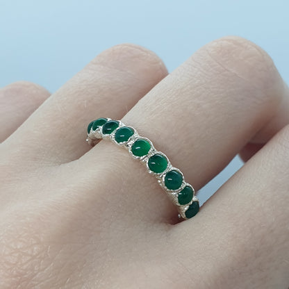 green onyx bubble ring sterling silver handmade in the UK by Jo Cooper