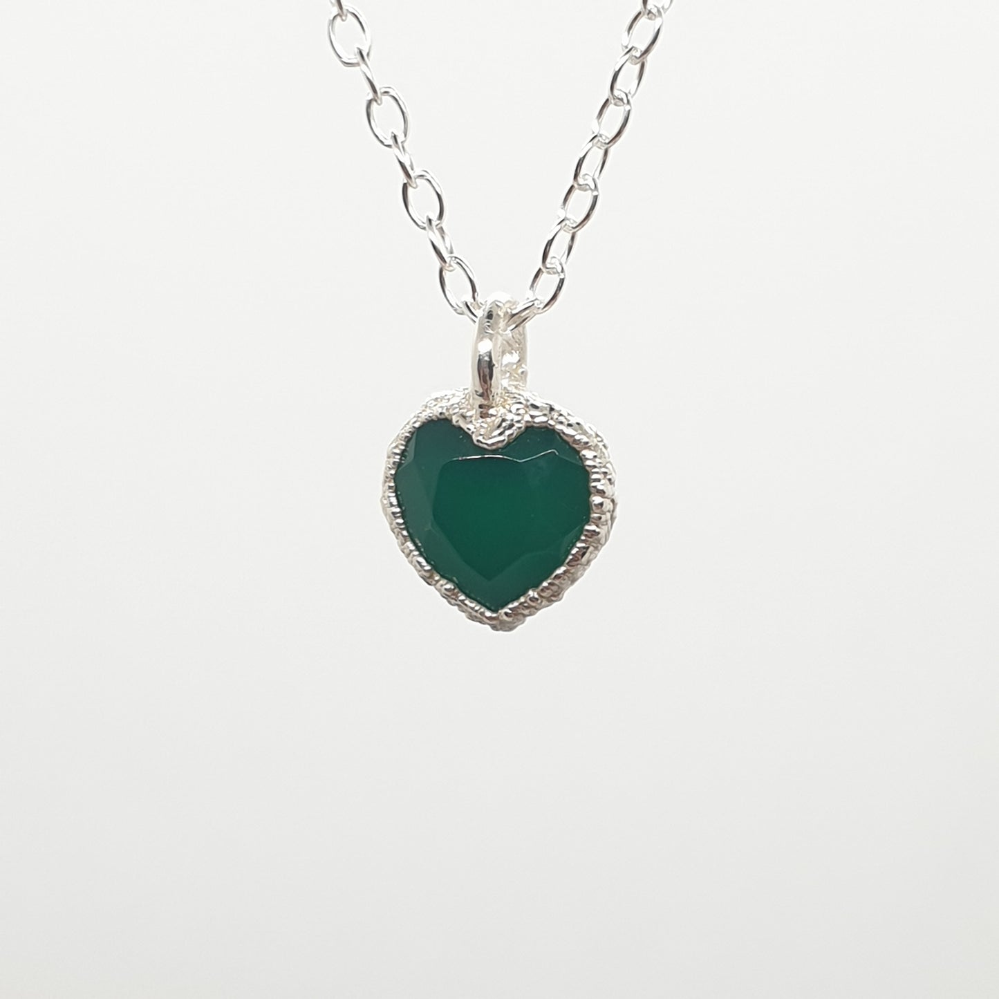 green agate heart sterling silver necklace