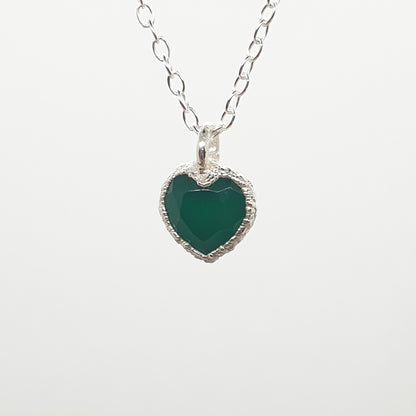 green agate heart sterling silver necklace