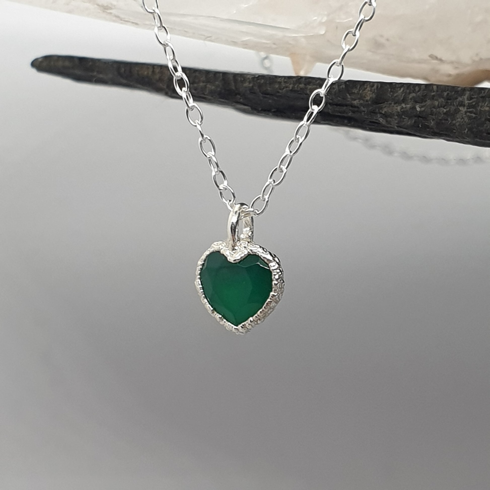 rustic green gemstone heart sterling silver necklace