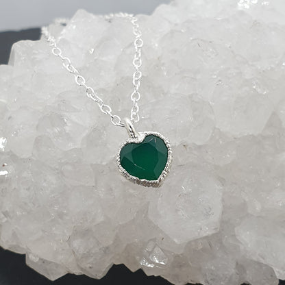 green onyx gemstone heart sterling silver necklace handmade by Jo Cooper