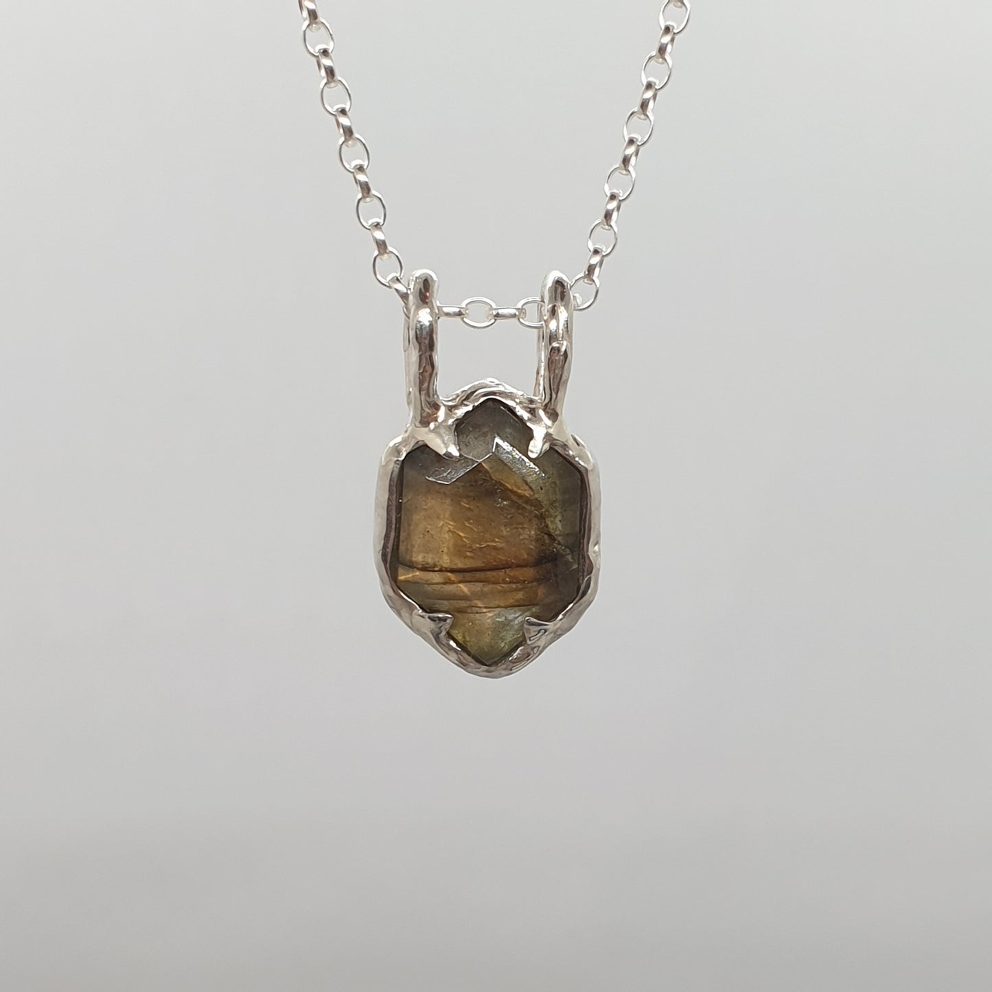 step cut freeform labradorite sterling silver necklace