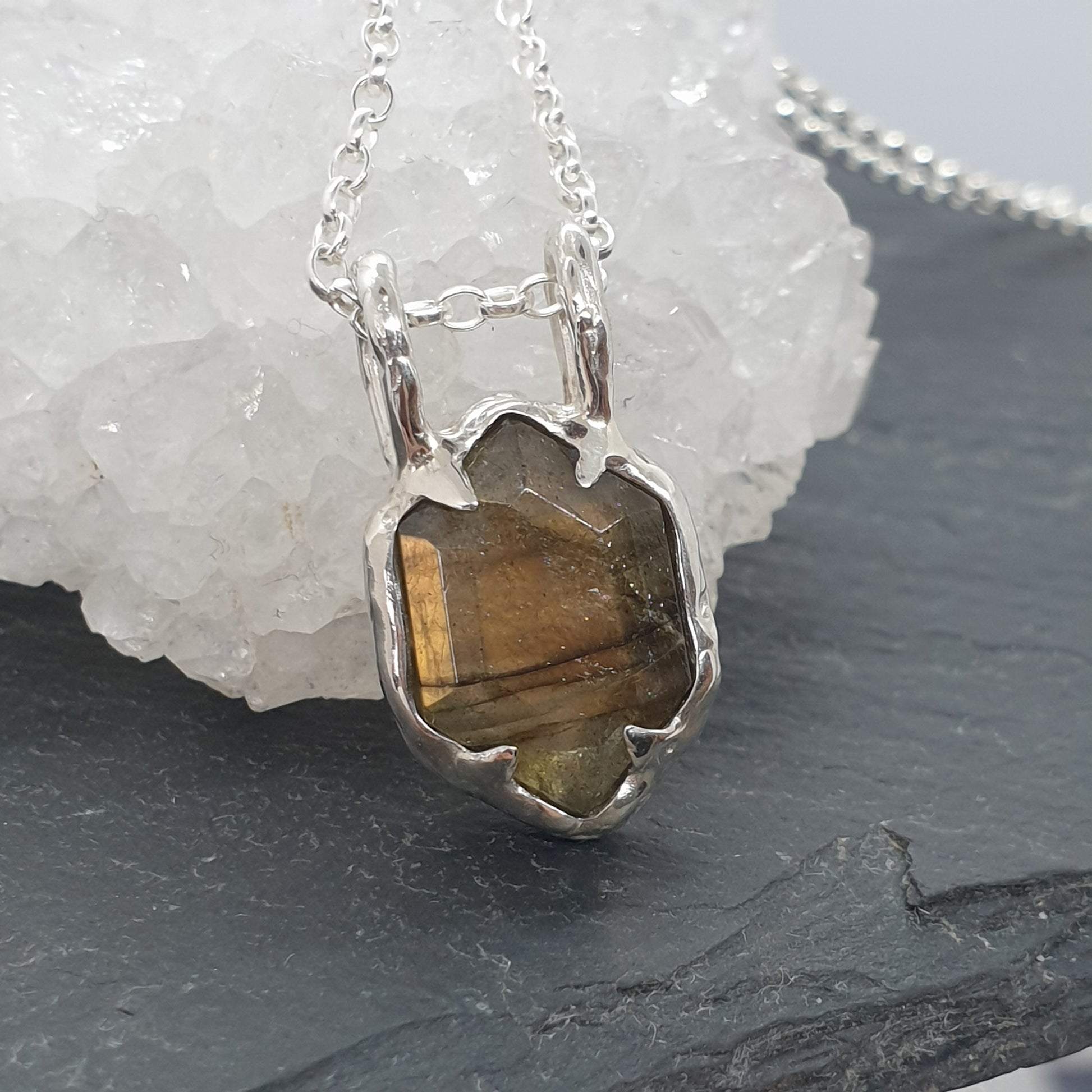 handmade geometric rose cut labradorite sterling silver necklace