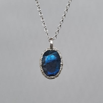 faceted oval labradorite sterling silver pebble necklace handmade by Jo Cooper Jewellery