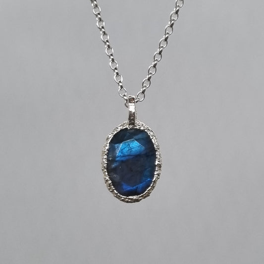 faceted oval labradorite sterling silver pebble necklace handmade by Jo Cooper Jewellery