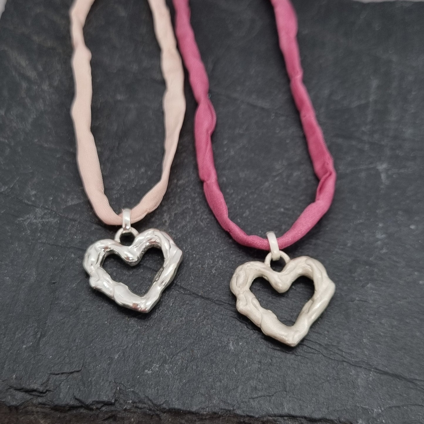 Silk Cord Silver Pendant Necklace