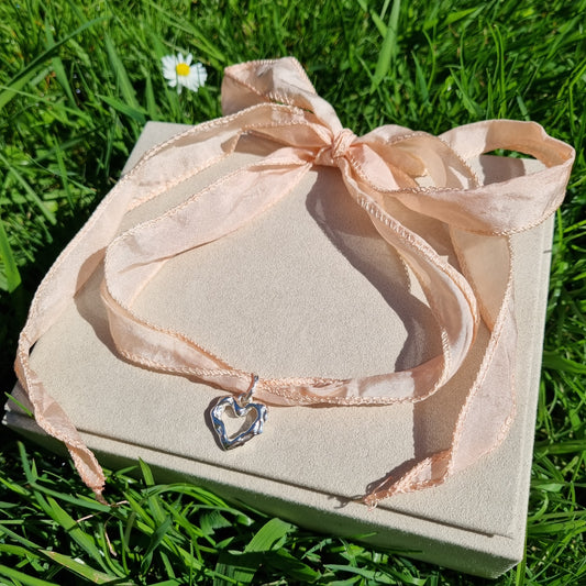 Silk Ribbon Melting Heart Necklace