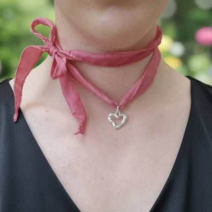 Silk Ribbon Melting Heart Necklace