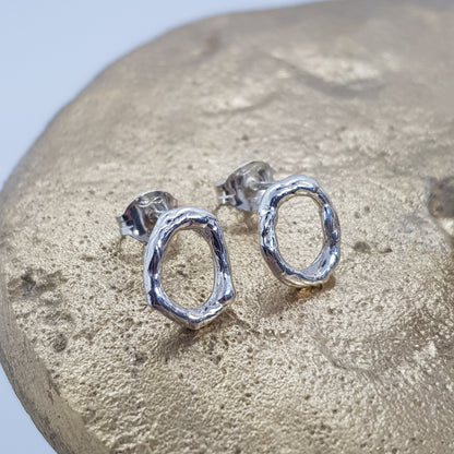 sterling silver textured circle stud earrings