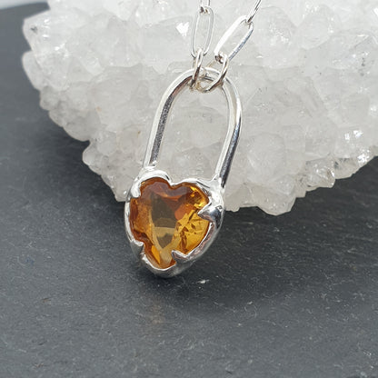 molten citrine heart lock necklace sterling silver