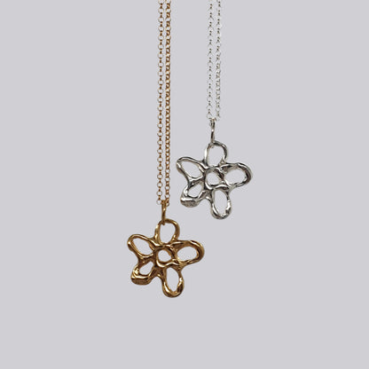 molten flower necklaces sterling silver and 24K gold plated handmade by Jo Cooper