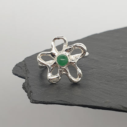 molten flower ring emerald handmade by Jo Cooper