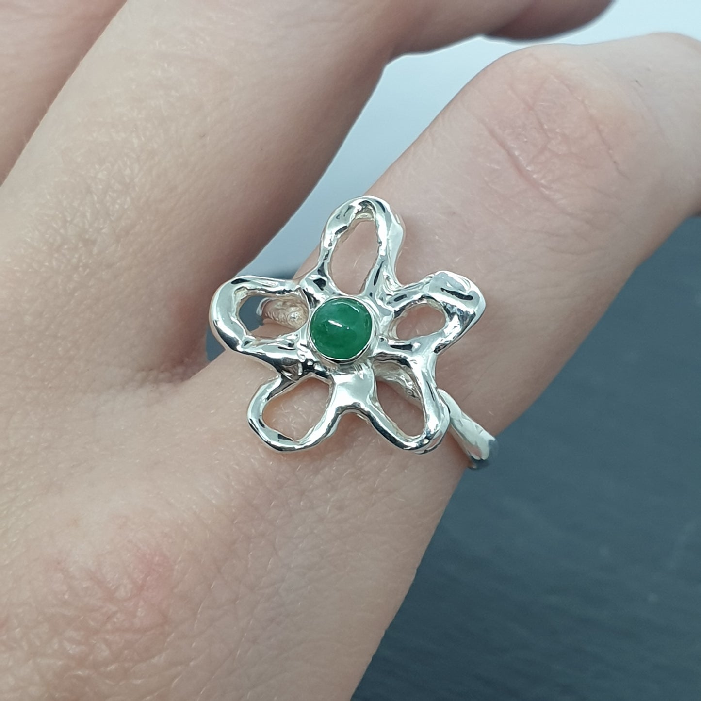 molten flower ring emerald