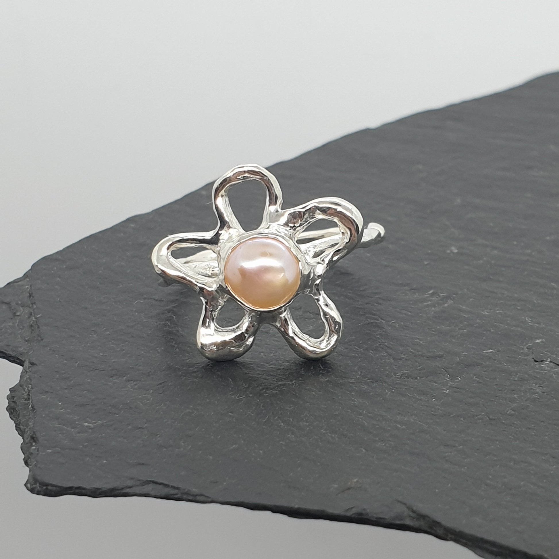 molten flower ring peach keishi freshwater pearl 