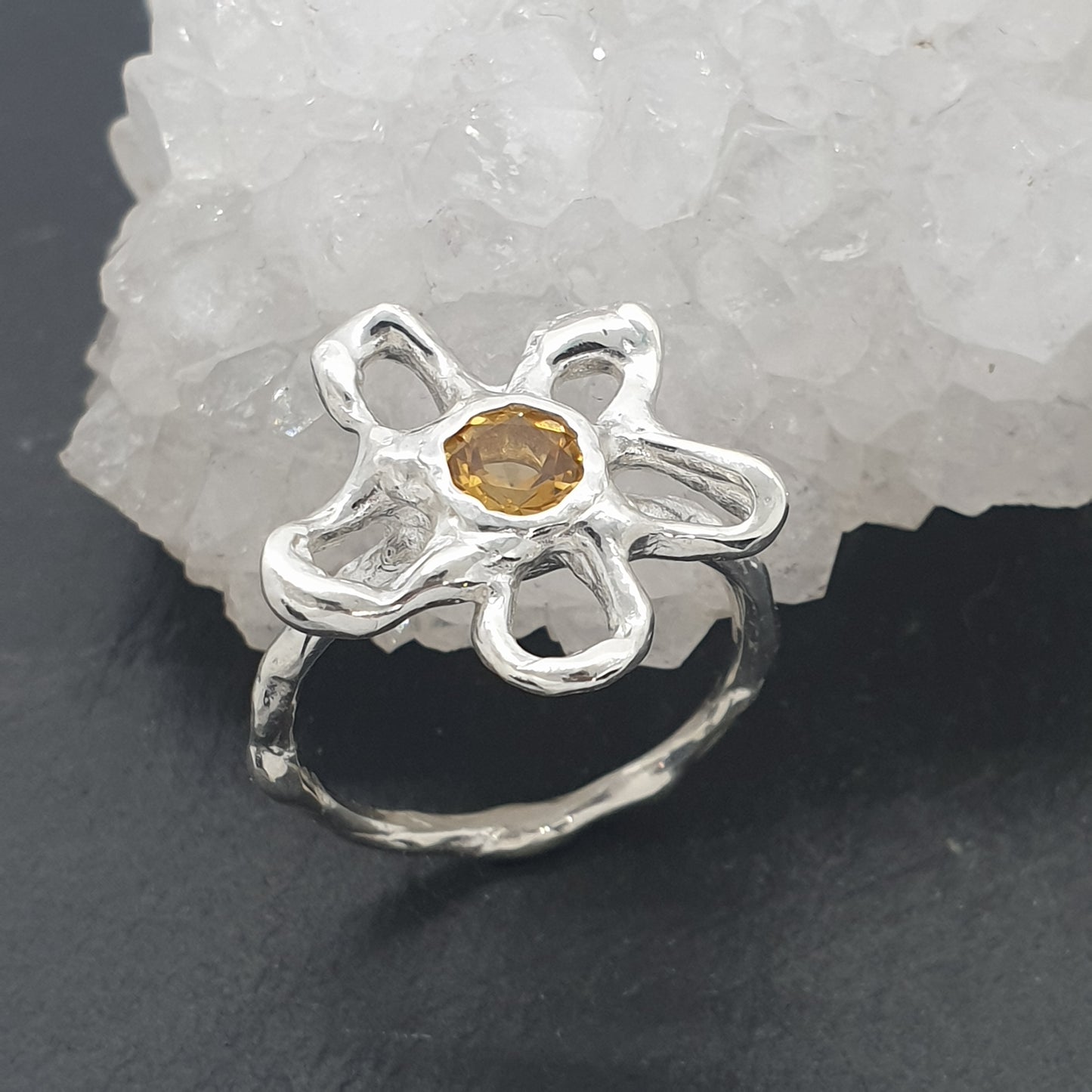 Citrine Molten Flower Ring