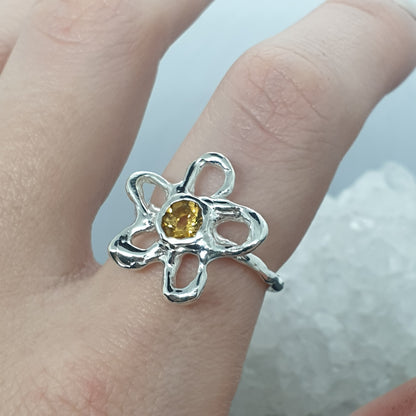 Citrine Molten Flower Ring