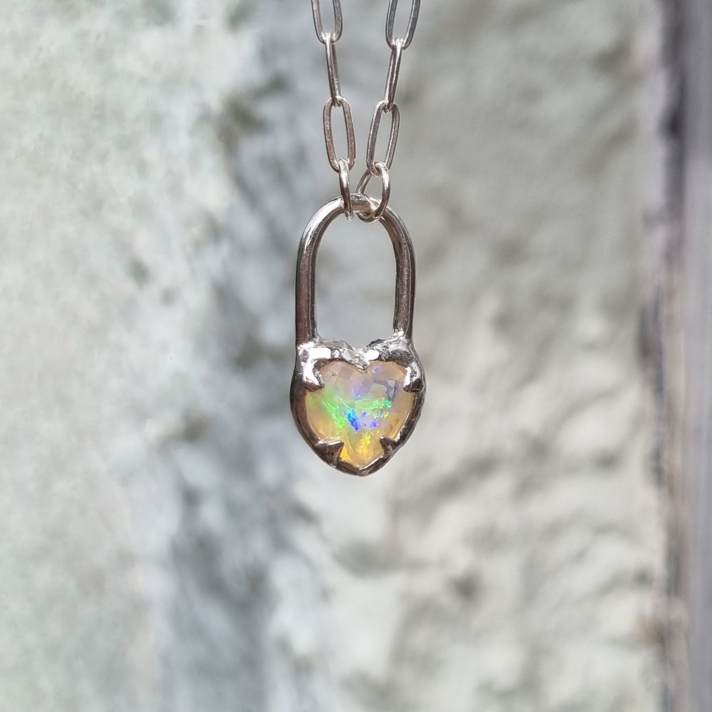 Opal Molten Heart Lock Necklace