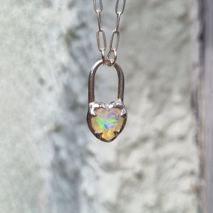 Opal Molten Heart Lock Necklace