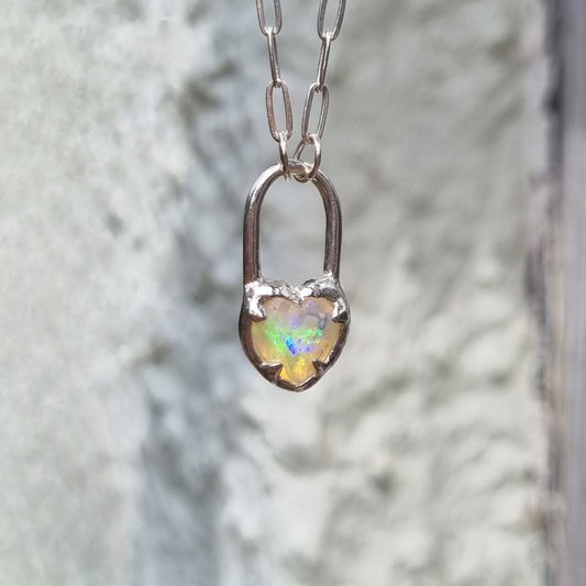 Opal Molten Heart Lock Necklace