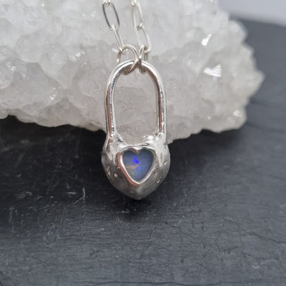 Opal Molten Heart Lock Necklace