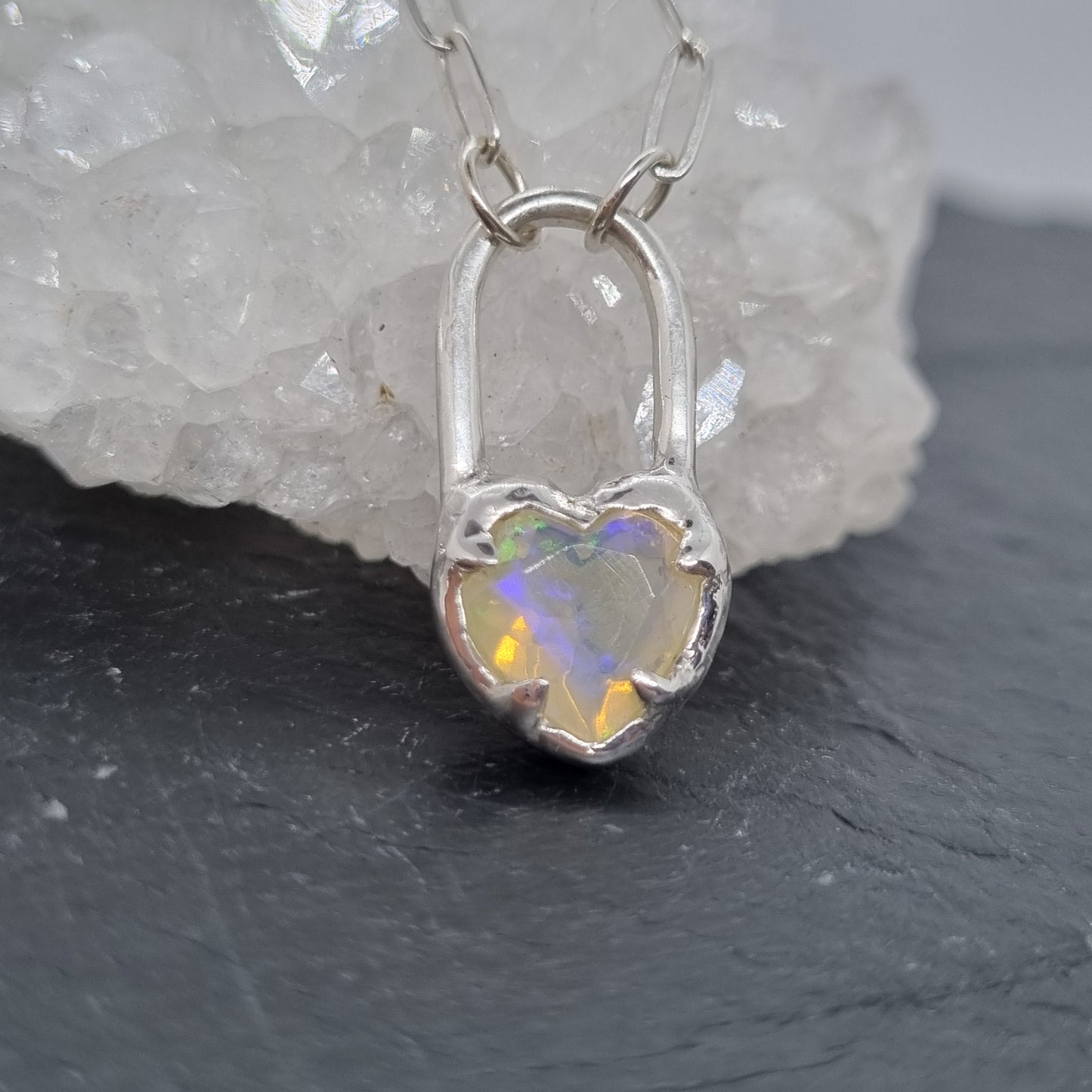 Opal Molten Heart Lock Necklace
