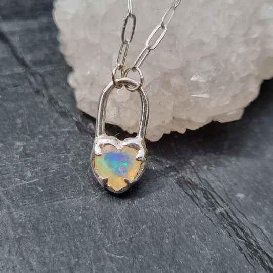 Opal Molten Heart Lock Necklace