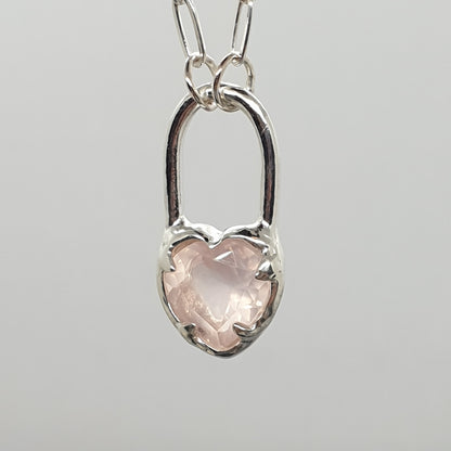 molten rose quartz heart lock necklace