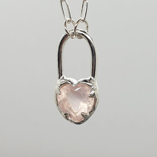 molten rose quartz heart lock necklace