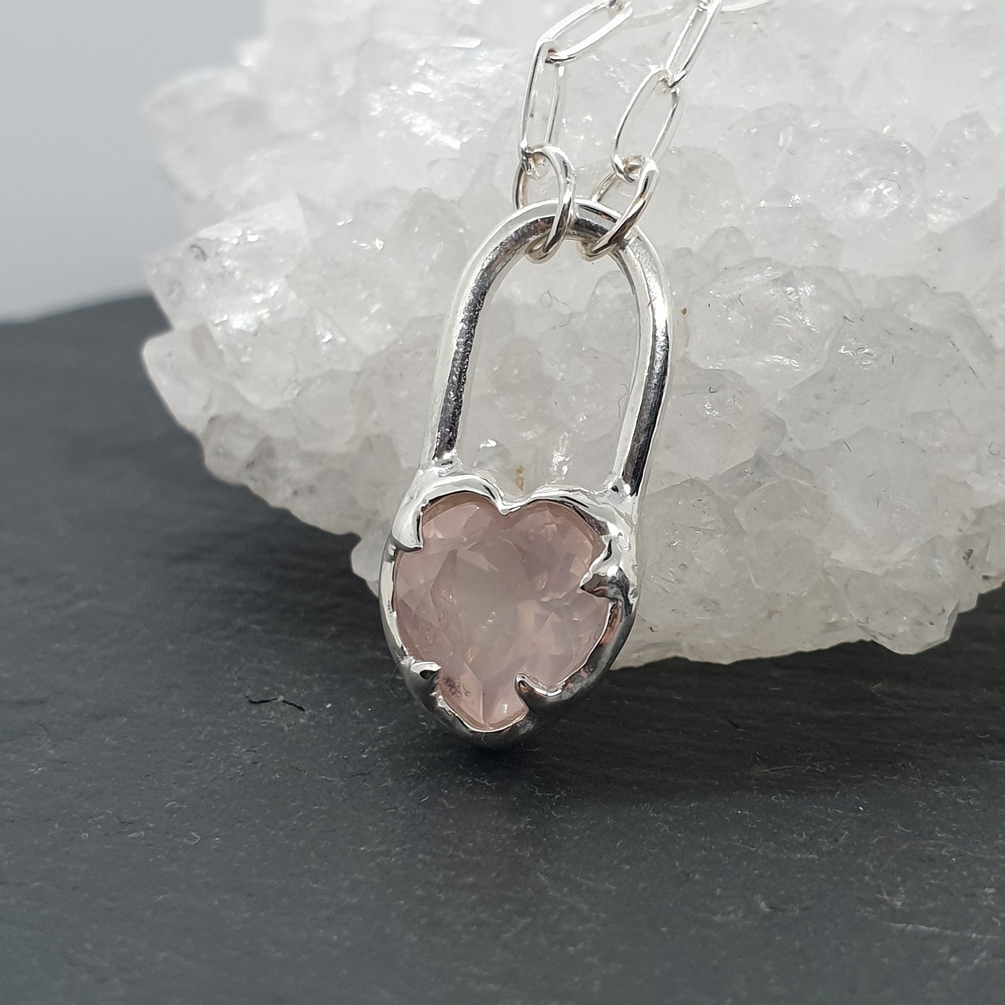 molten rose quartz heart locket necklace