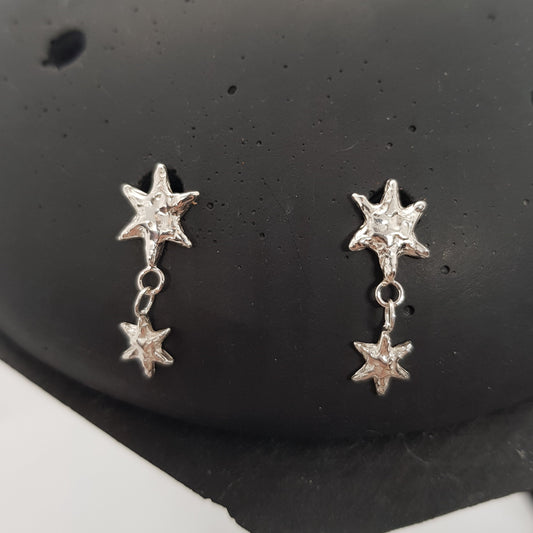 molten textured star drop earrings