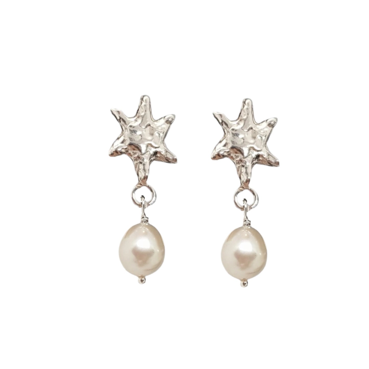 Molten Star Pearl Drop Stud Earrings