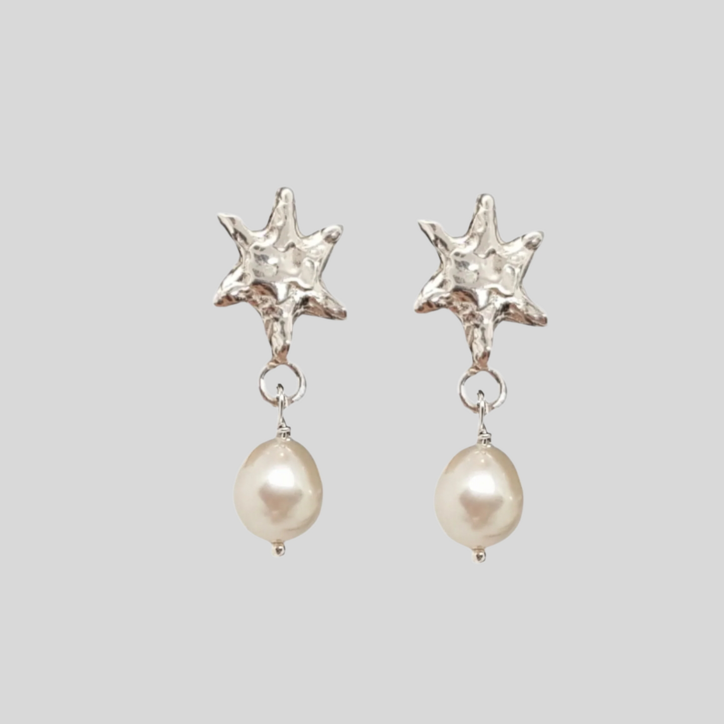 Molten Star Pearl Drop Stud Earrings