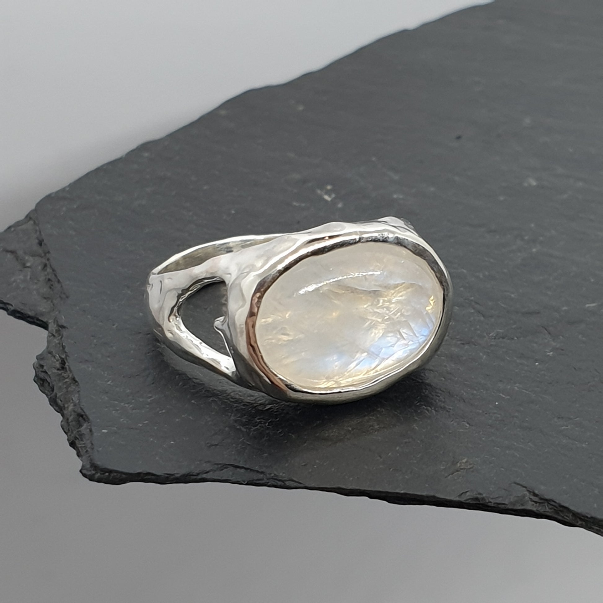 large moonstone oval cabochon recycled sterling silver ring