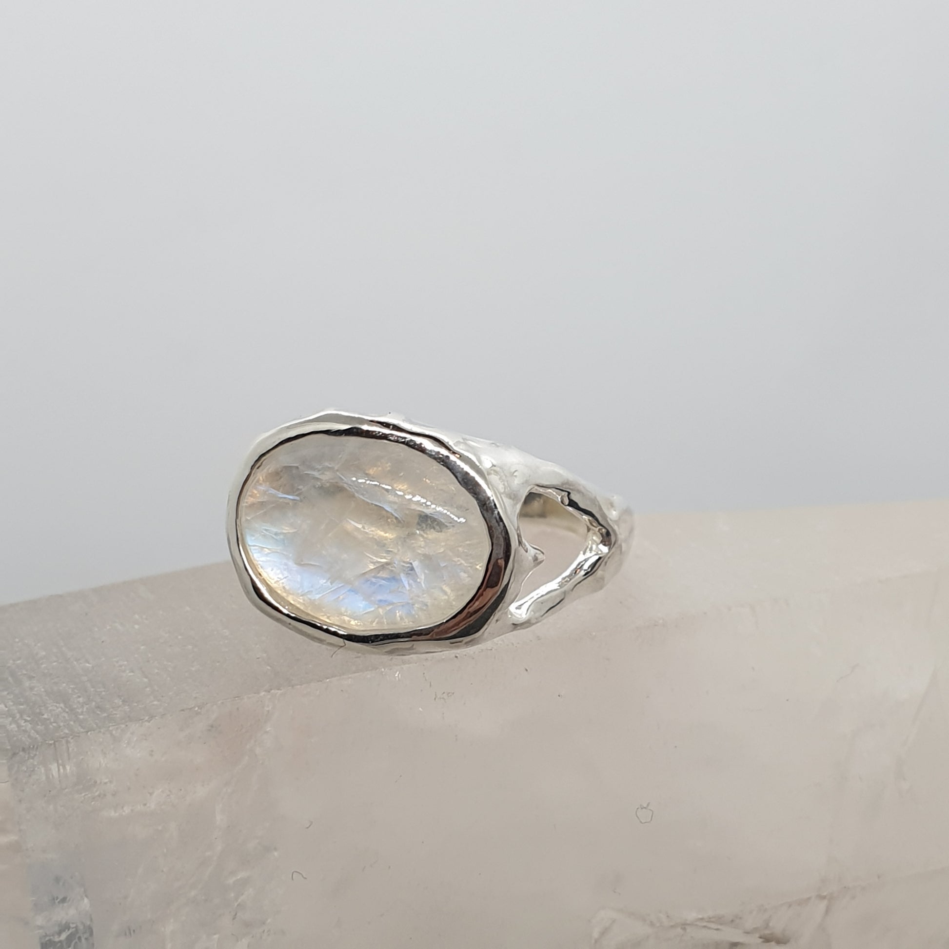 large moonstone oval cabochon sterling silver ring