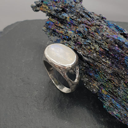 large moonstone cabochon sterling silver ring handmade by Jo Cooper Jewellery