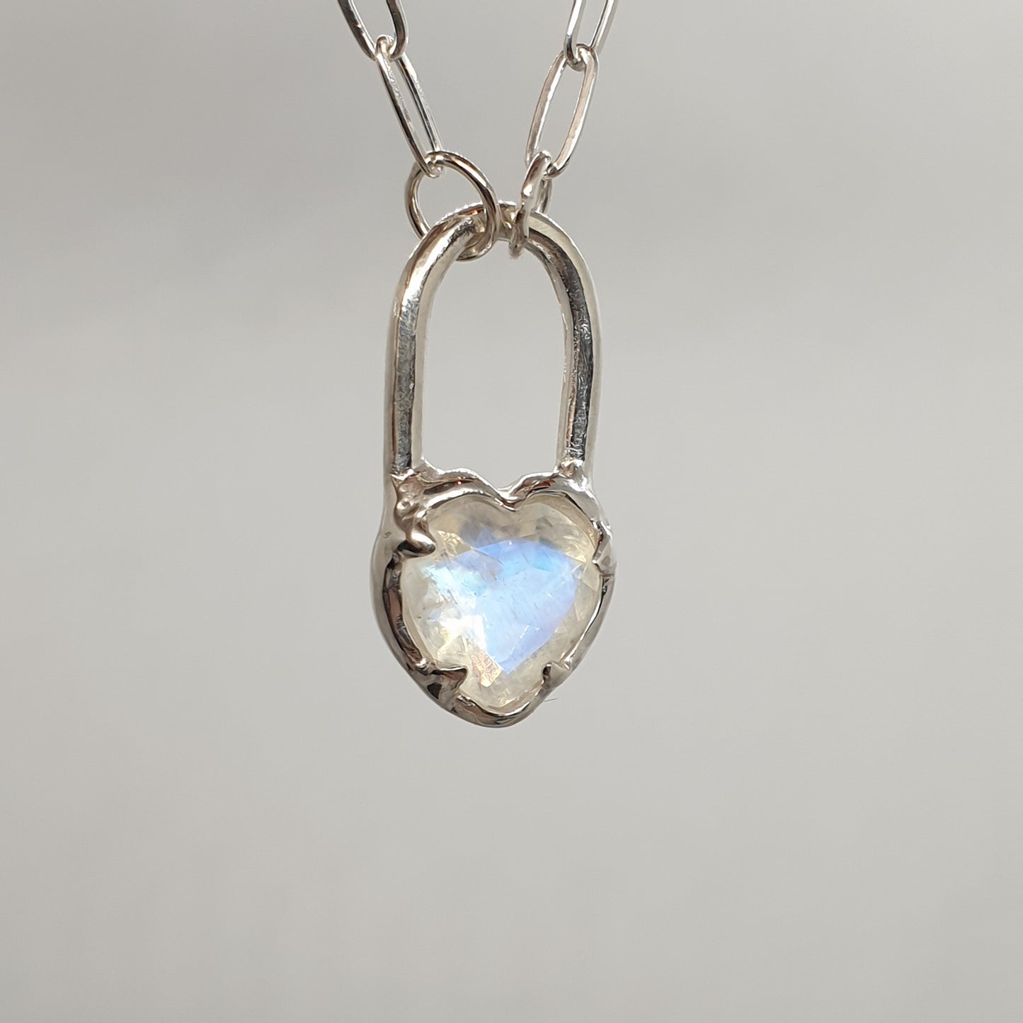 moonstone heart lock necklace sterling silver handmade by Jo Cooper Jewellery