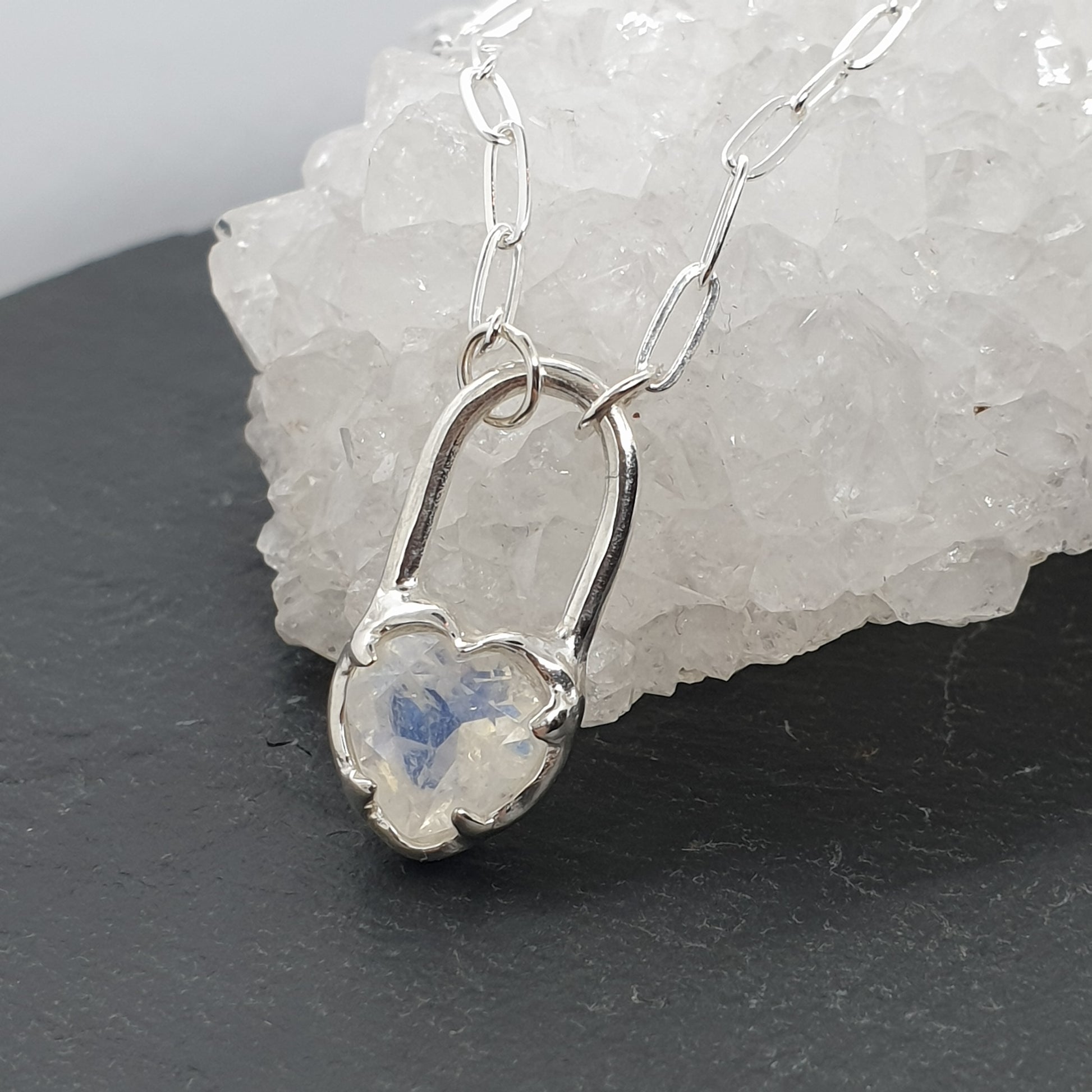 moonstone heart sterling silver necklace handmade