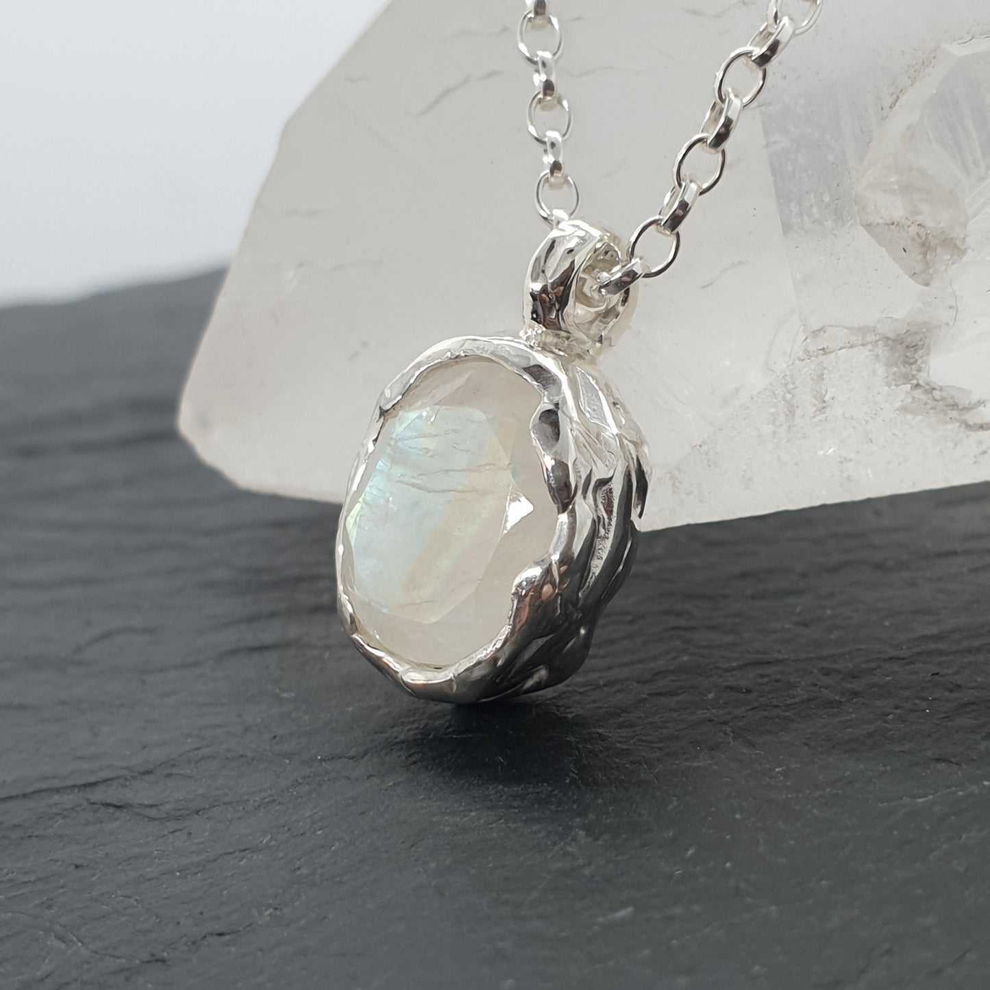 handmade moonstone molten pebble necklace in sterling silver