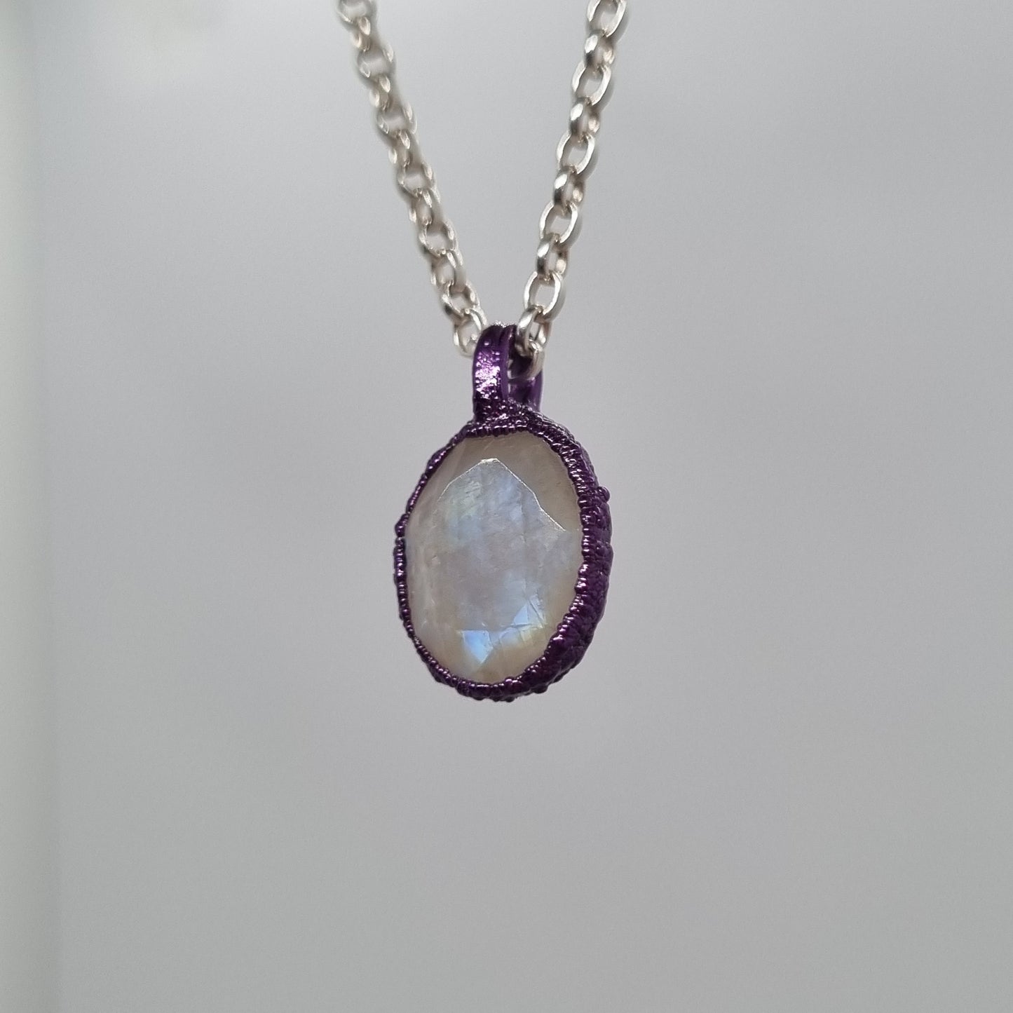 Moonstone Pebble Ceramic Coated Purple Necklace