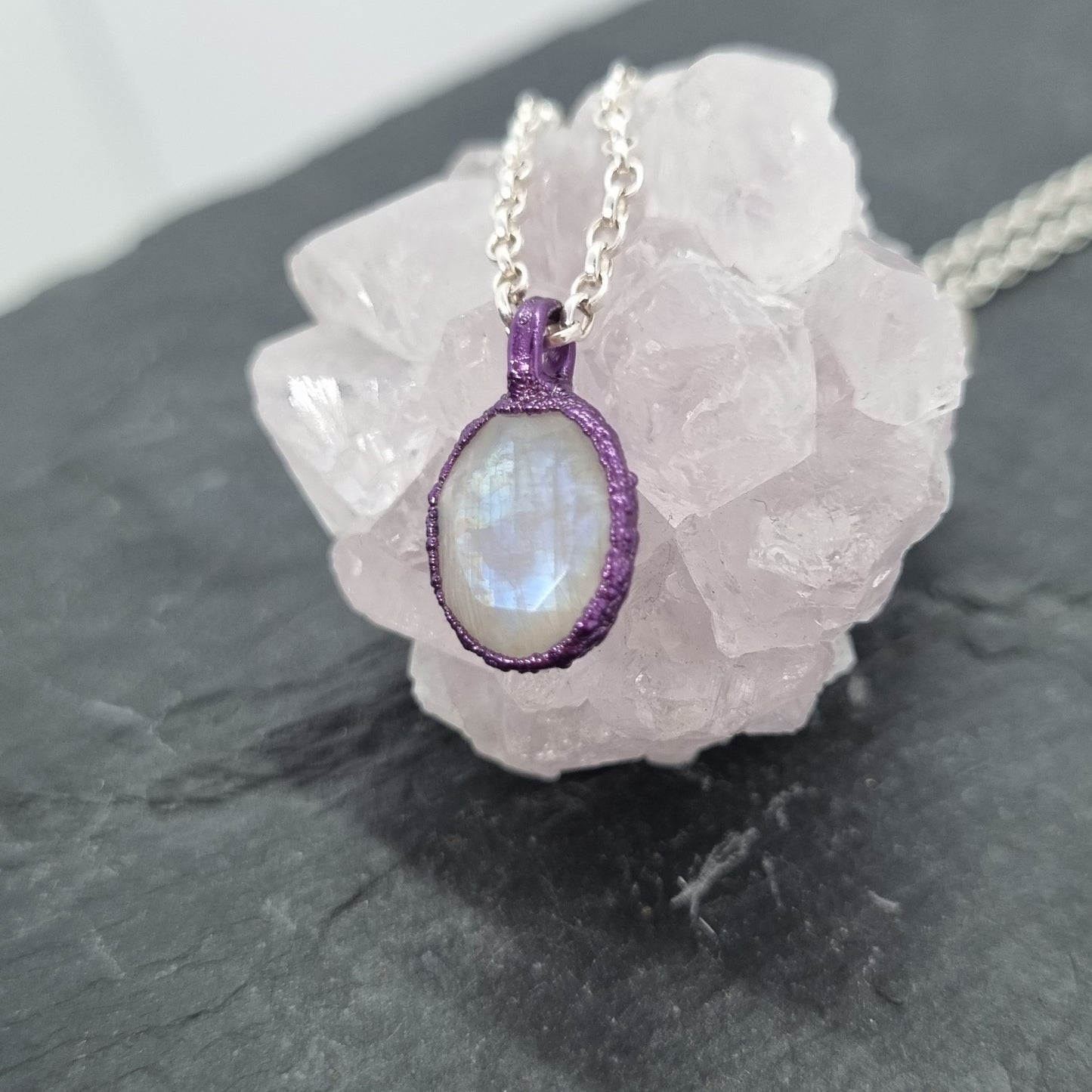 Moonstone Pebble Ceramic Coated Purple Necklace
