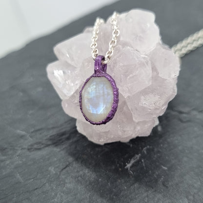 Moonstone Pebble Ceramic Coated Purple Necklace