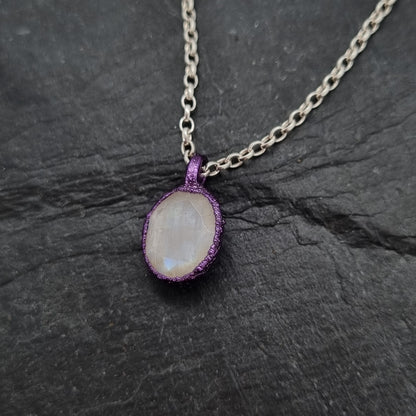 Moonstone Pebble Ceramic Coated Purple Necklace