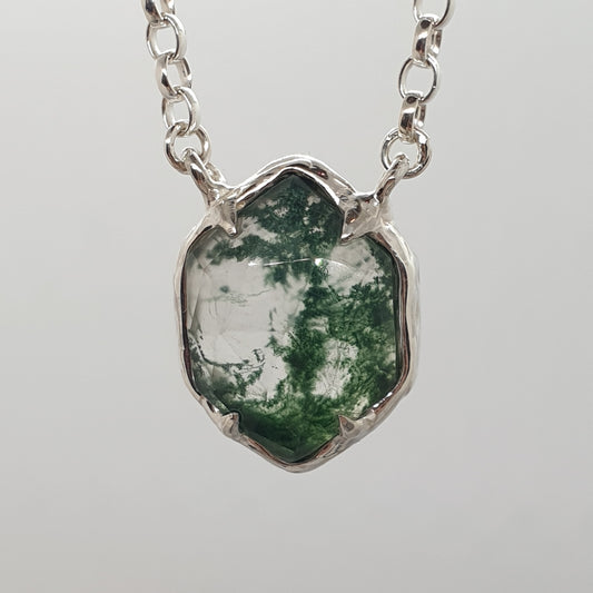 moss agate molten sterling silver necklace